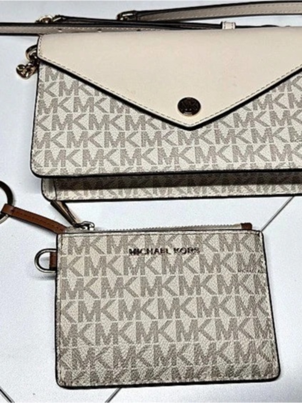 Michael Kors Small Logo Envelope Crossbody Bag White & Brown